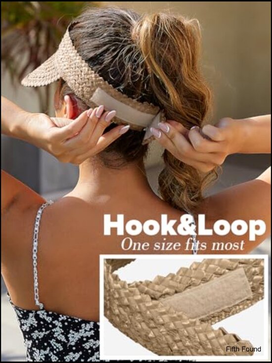 Handmade Wheat Straw Sun Visor Hat, SPF 50, Packable Beach Accessory main image 5